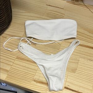 Zaful White Ribbed Bandeau Bikini Set